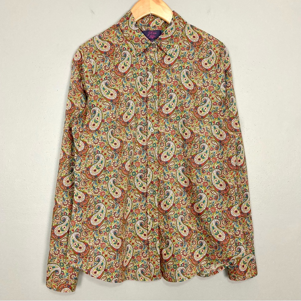 J. Crew Liberty Of London Slim Perfect Shirt Women’s Size 2 Lee Manor Paisley